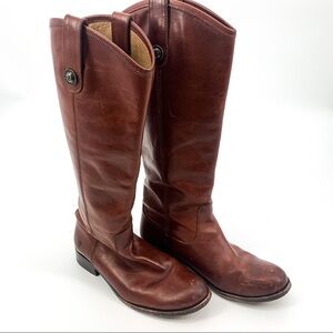 Frye Melissa Button Brown Leather Riding Boots Size 6